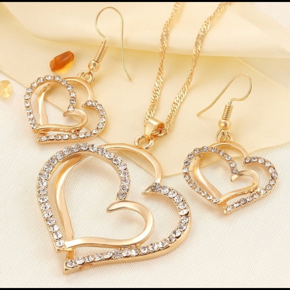 2 hearts necklace and earrings set